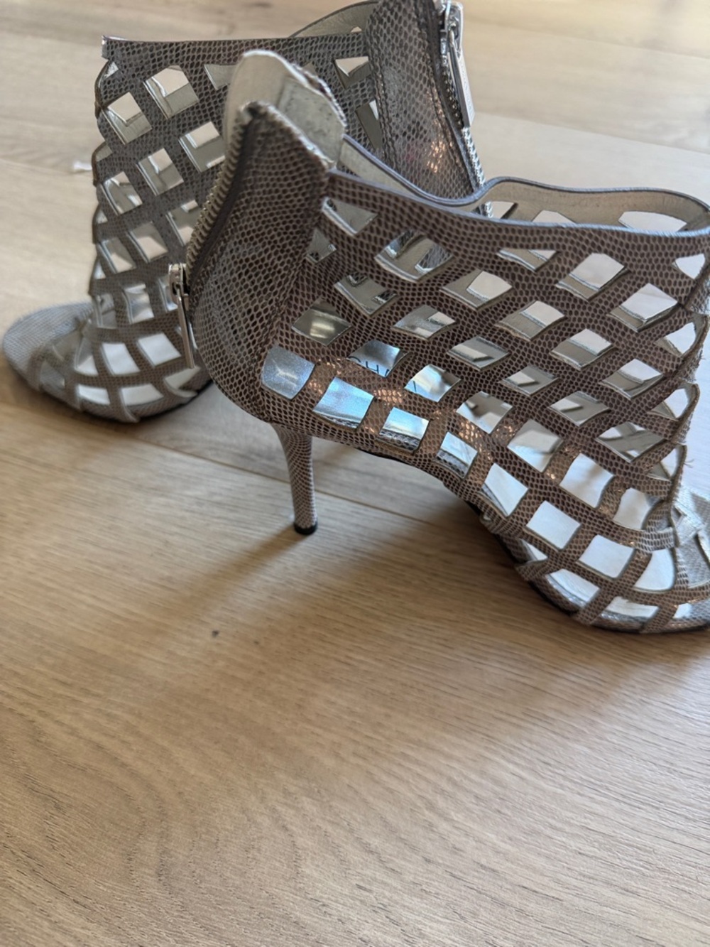 Cutout Metallic Silver Stiletto Sandals. Size 8.like New!